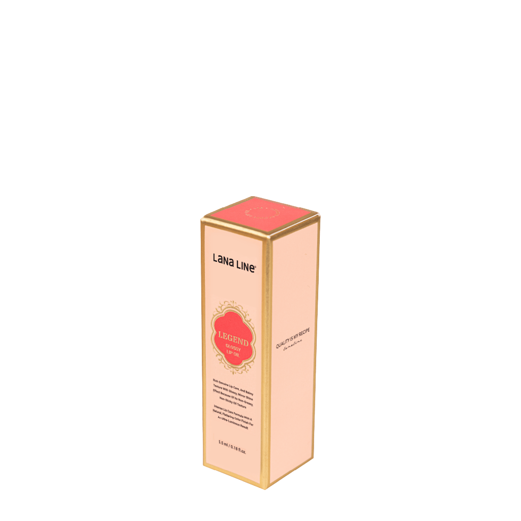 Legend Lip Oil tube with detailed view of hydrating non-sticky lip treatment for daily moisture and shine